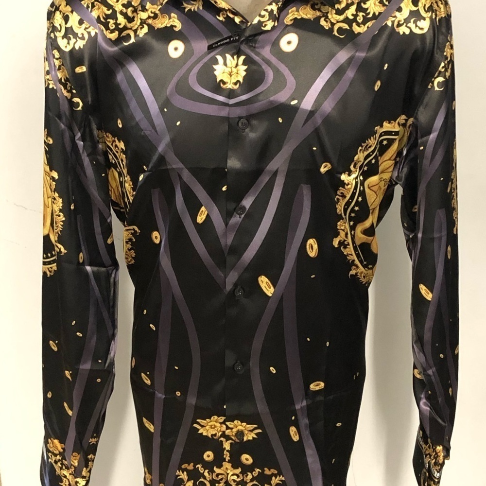 Barabas shirt button front black satan classic fit - Picture 2 of 4
